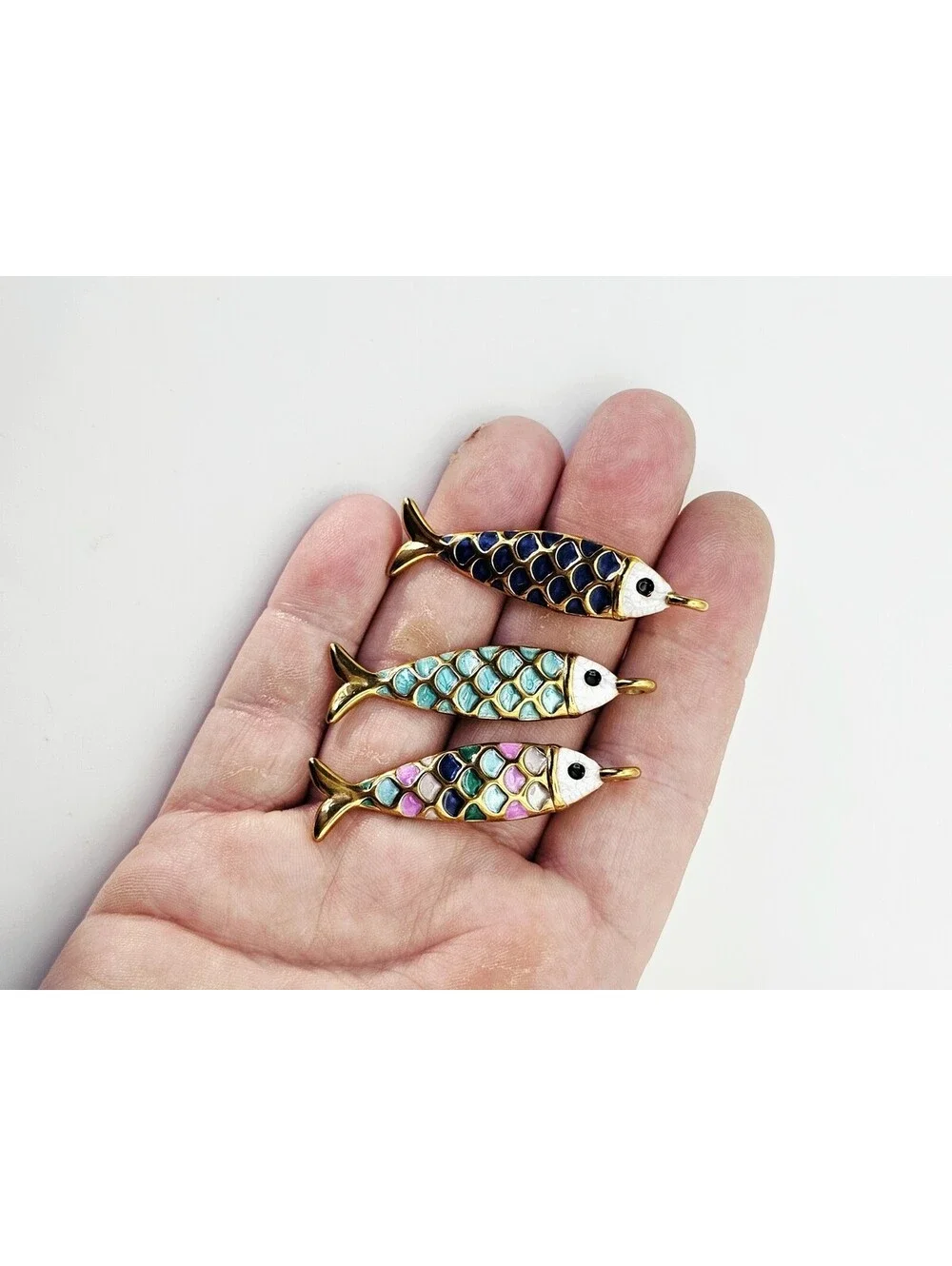 3 Trendy Enamel Fish Charms for Carabiners Gold Stainless Steel $87 MSRP